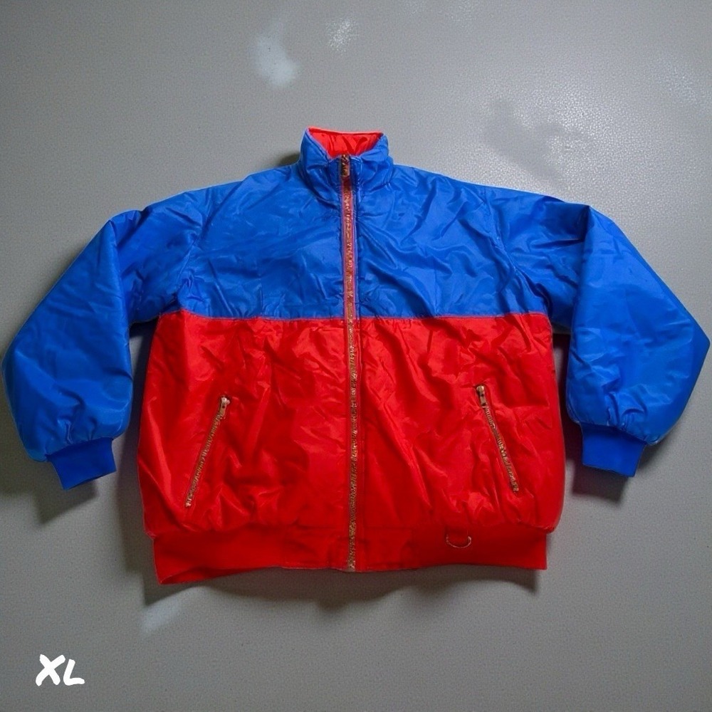 VTG 90s Brittania Bomber Jacket Puffer Men's XL‎ Red Blue Puffy Retro Full Zip